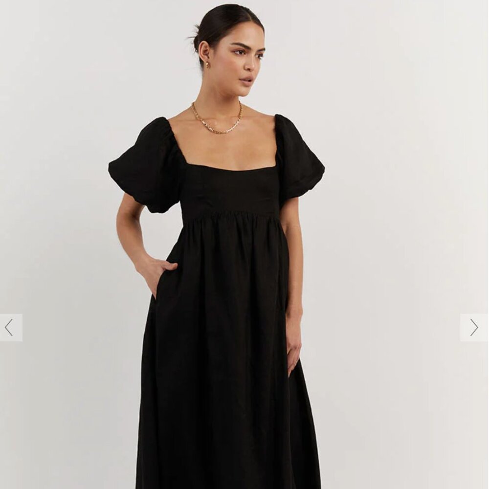 Monty Linen Midi Dress in Black Size 8 By DISSH